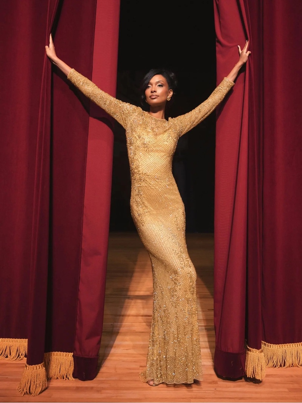 Mac Duggal 5504 Gold Floral Beaded Evening Gown Size 12 NWT
